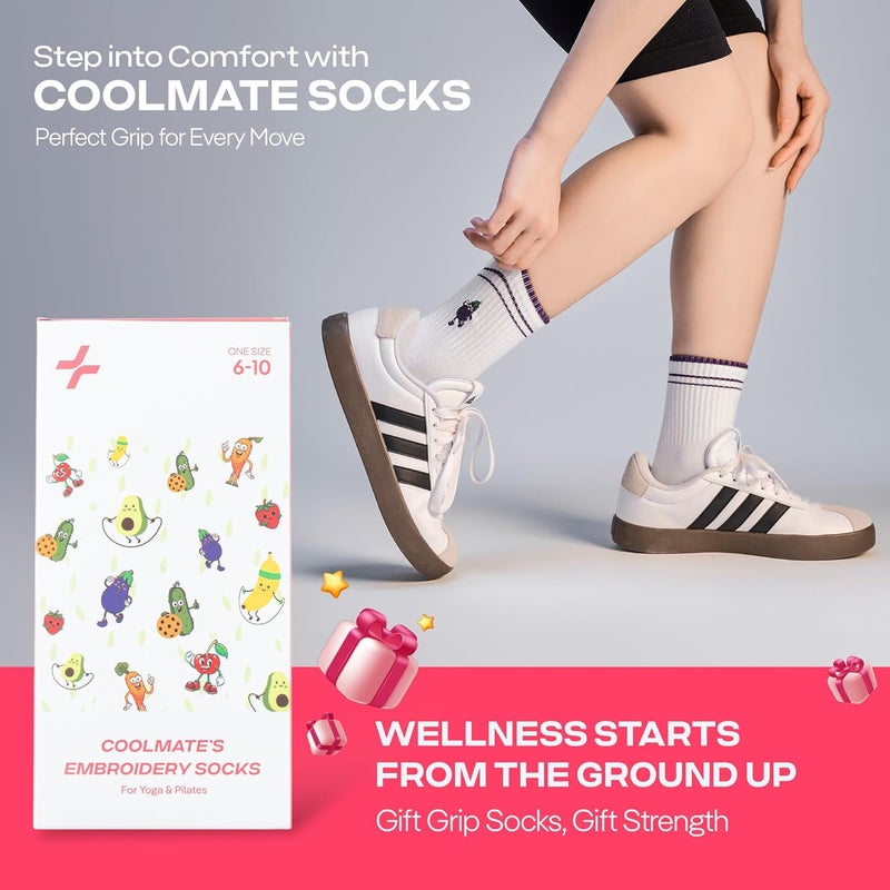CoolMate Store Pilates Socks with Grips for Women, Yoga Socks, Crew Non Slip Women for Barre, Pilates Gifts - Image 4